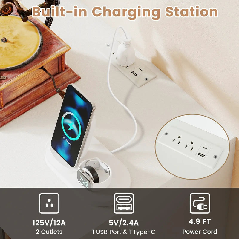 Record Player Stand with LED Light and Charging Station by DirectDeals