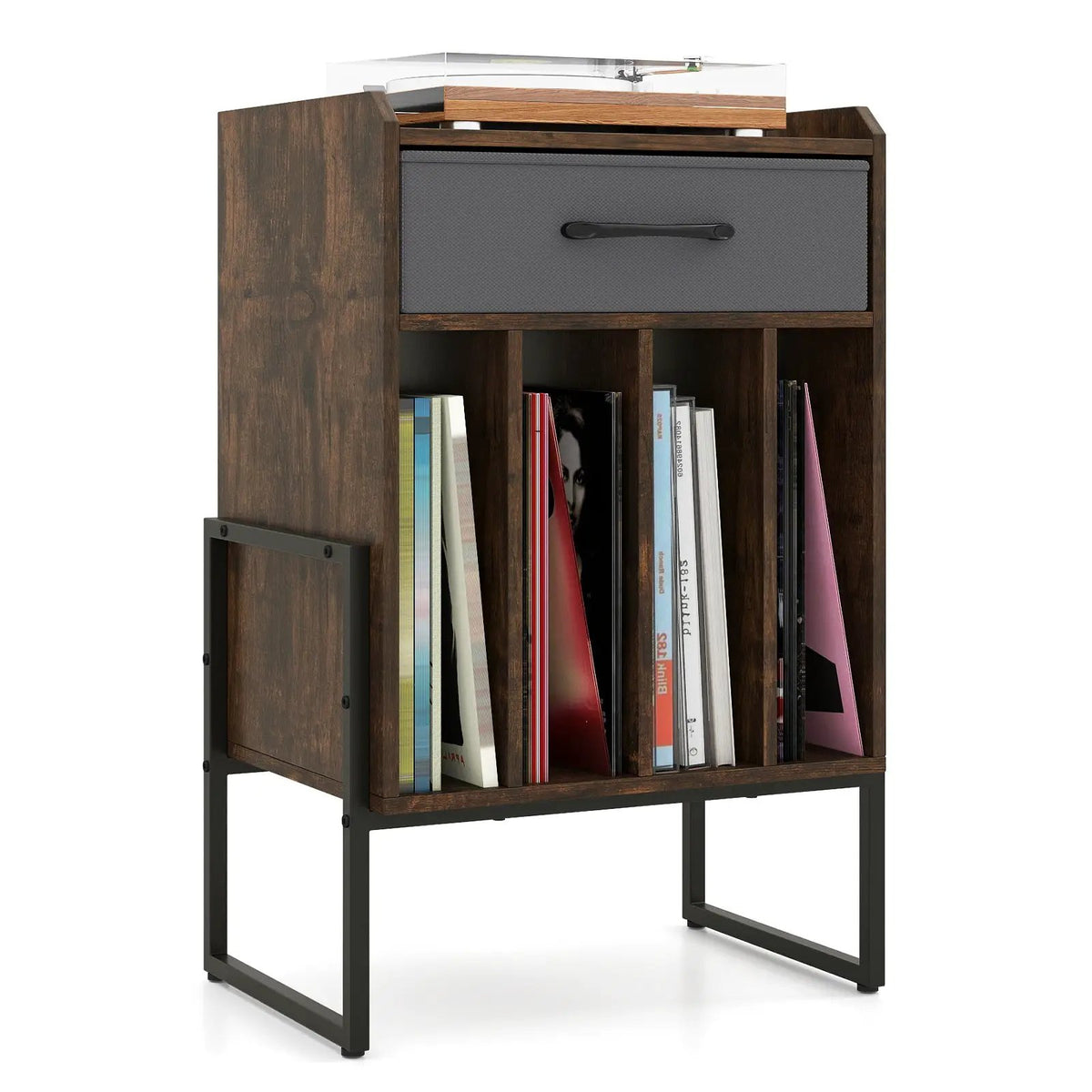 Record Player Stand with Drawer and Record Holder by DirectDeals