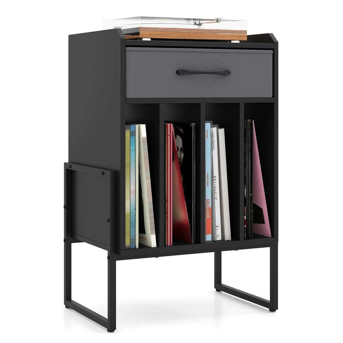 Record Player Stand with Drawer and Record Holder by DirectDeals