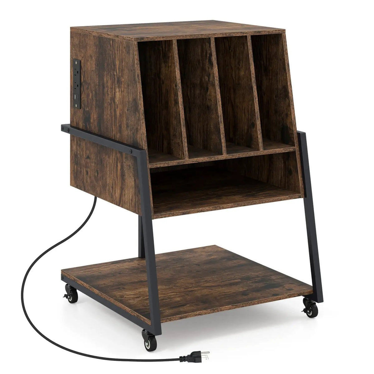 Record Player Stand on Wheels Rolling Turntable Stand with Power Outlets by DirectDeals