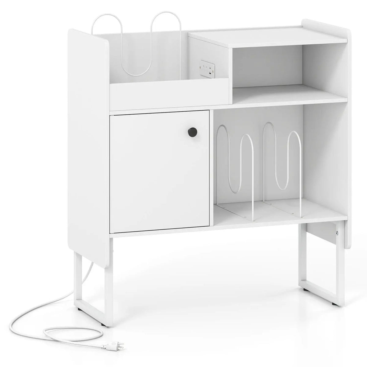 Record Player Stand with Power Outlets and Vinyl Storage Holder up to 250 Albums by DirectDeals