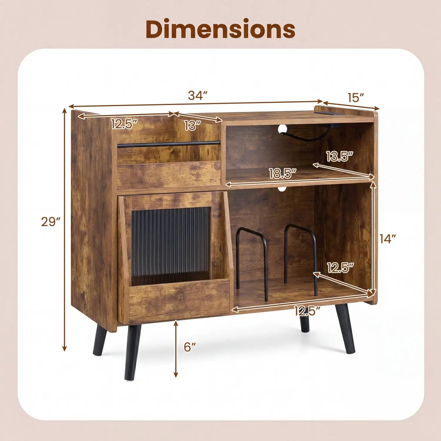 Record Player Stand with LED Light and Power Outlets by DirectDeals