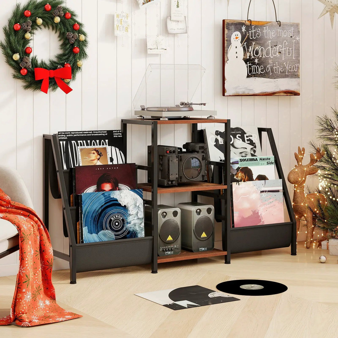 Record Player Stand for up to 200 Albums Turntable Display Stand with 3 Shelves by DirectDeals