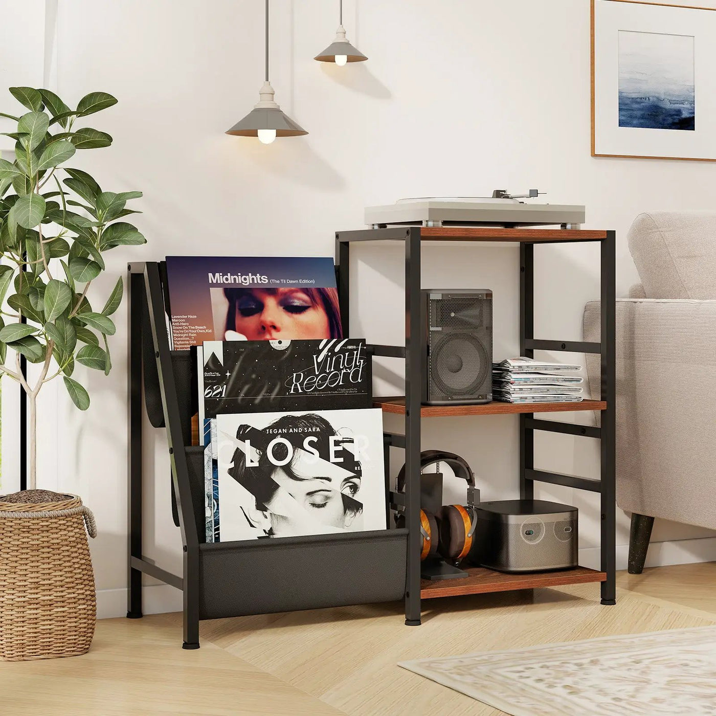 Record Player Stand for up to 200 Albums Turntable Display Stand with 3 Shelves by DirectDeals
