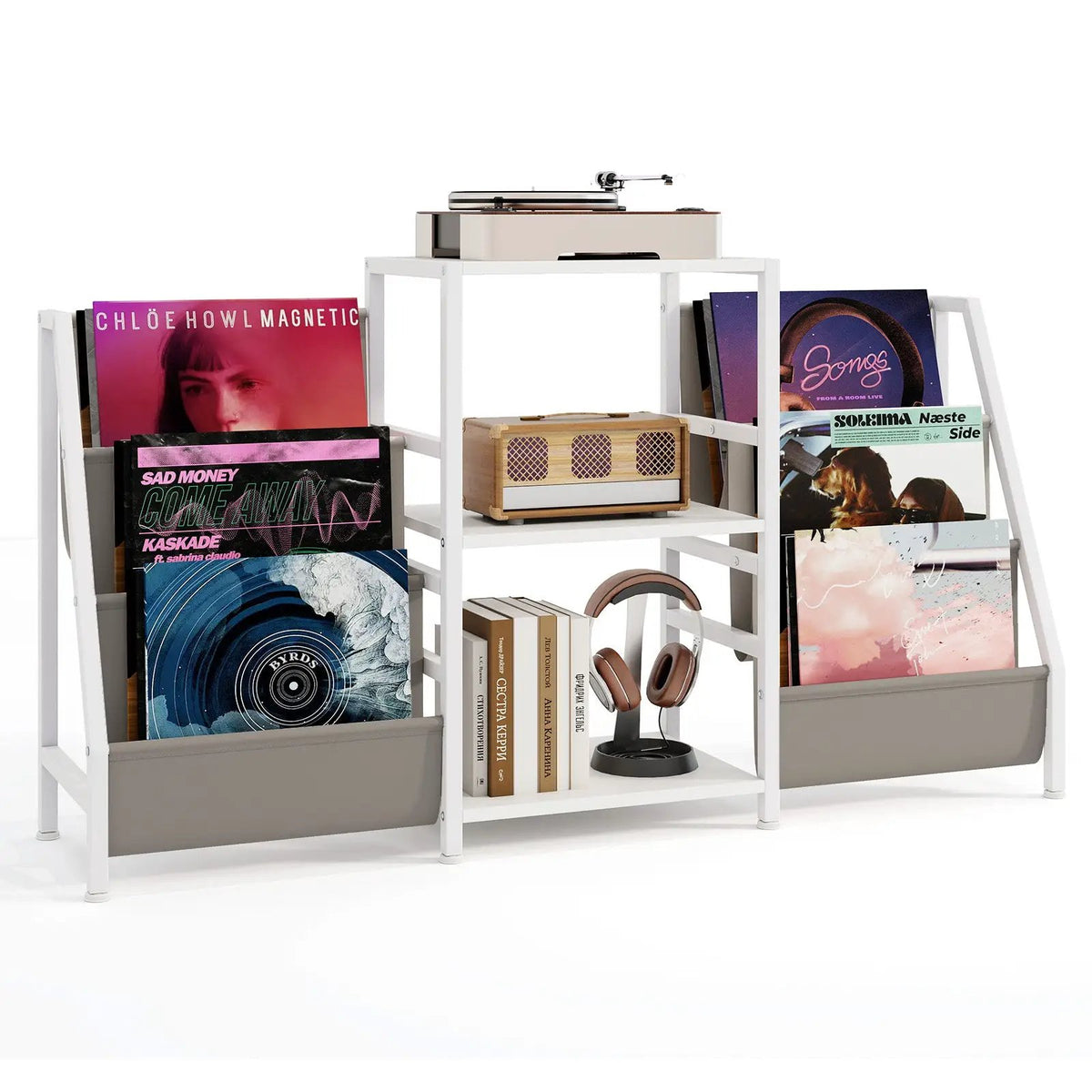 Record Player Stand for up to 200 Albums Turntable Display Stand with 3 Shelves by DirectDeals