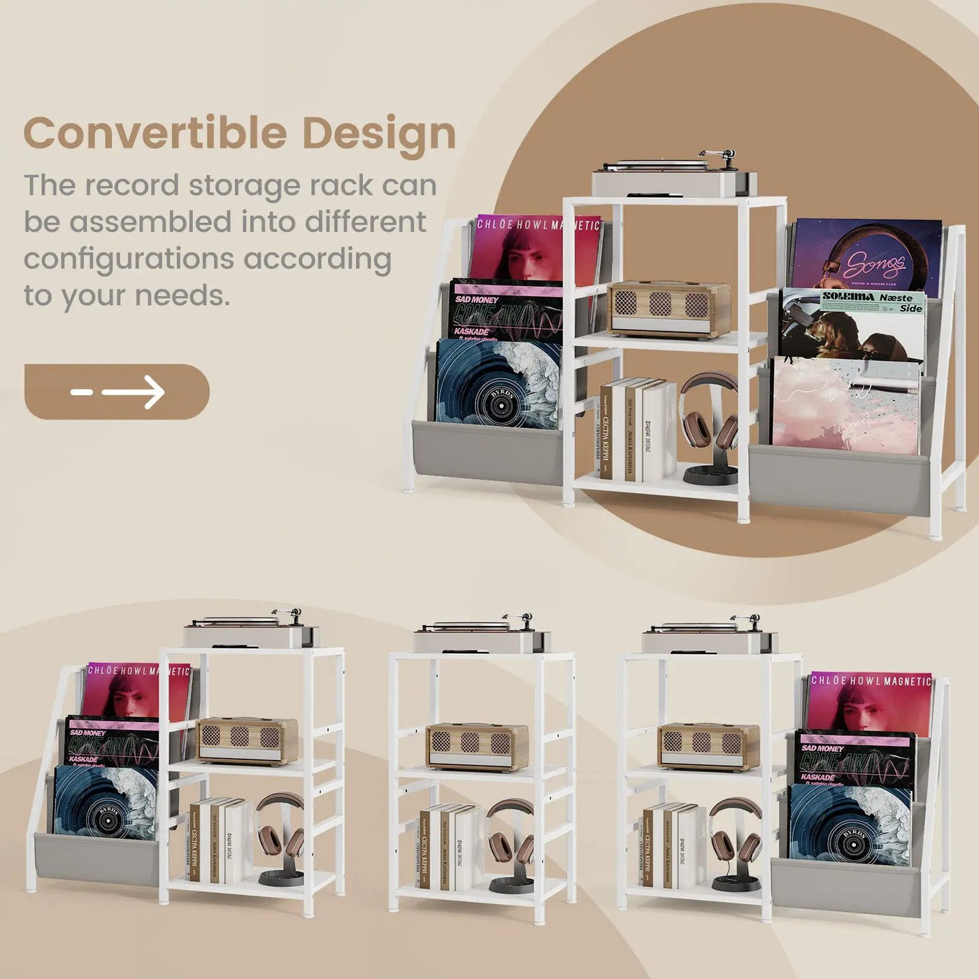 Record Player Stand for up to 200 Albums Turntable Display Stand with 3 Shelves by DirectDeals