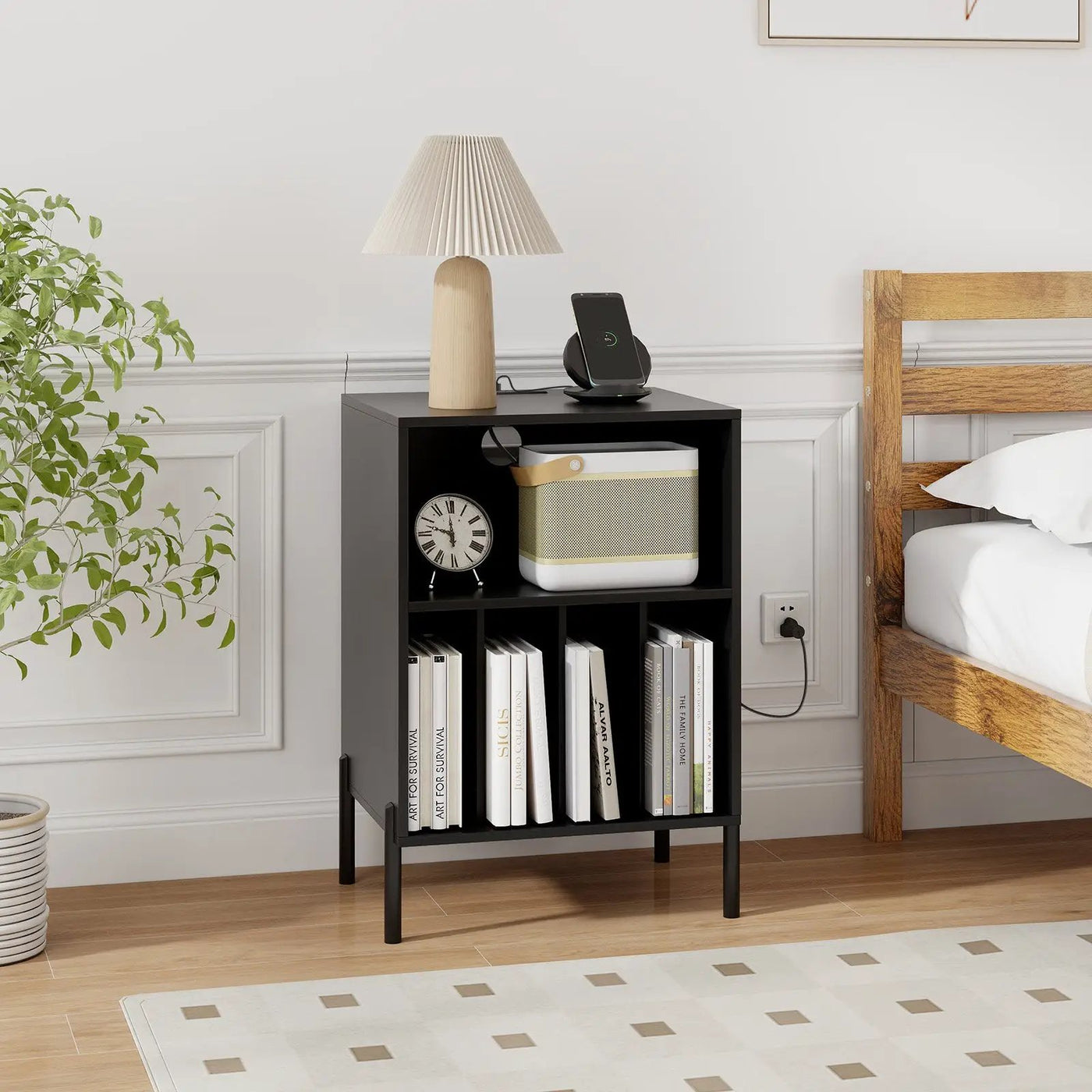 Record Player Stand with Record Storage Shelf and Charging Station by DirectDeals