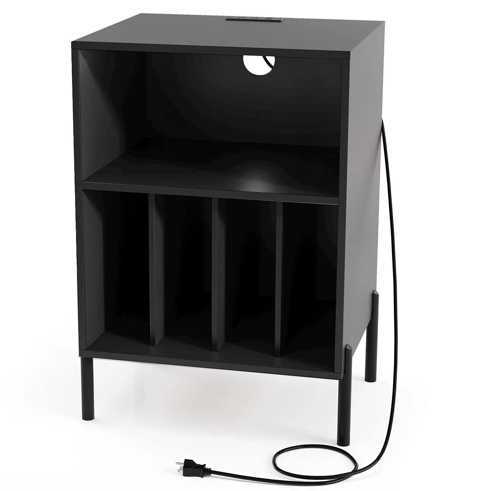 Record Player Stand with Record Storage Shelf and Charging Station by DirectDeals
