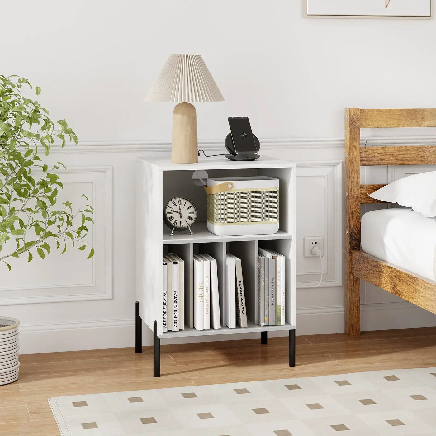 Record Player Stand with Record Storage Shelf and Charging Station by DirectDeals