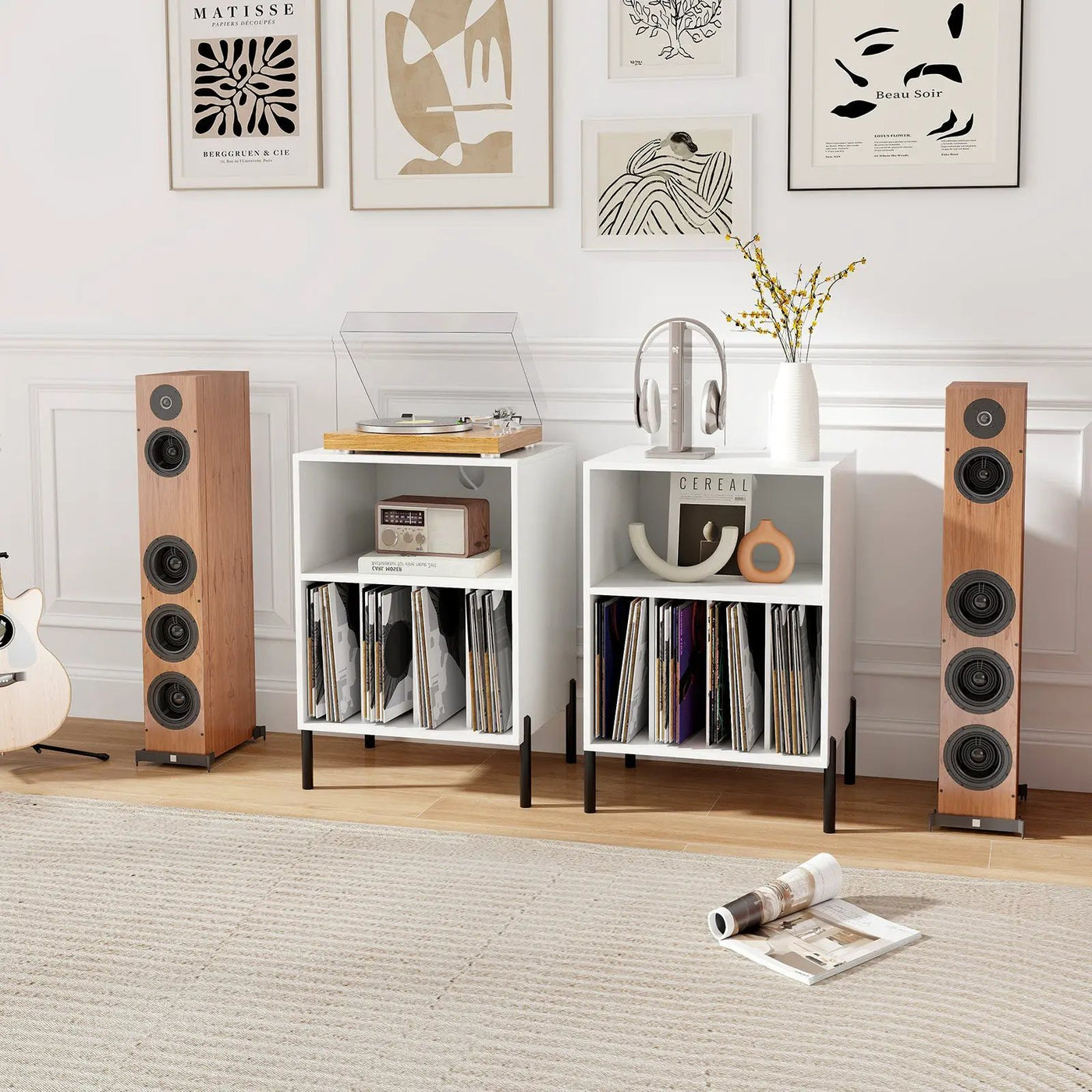Record Player Stand with Record Storage Shelf and Charging Station by DirectDeals