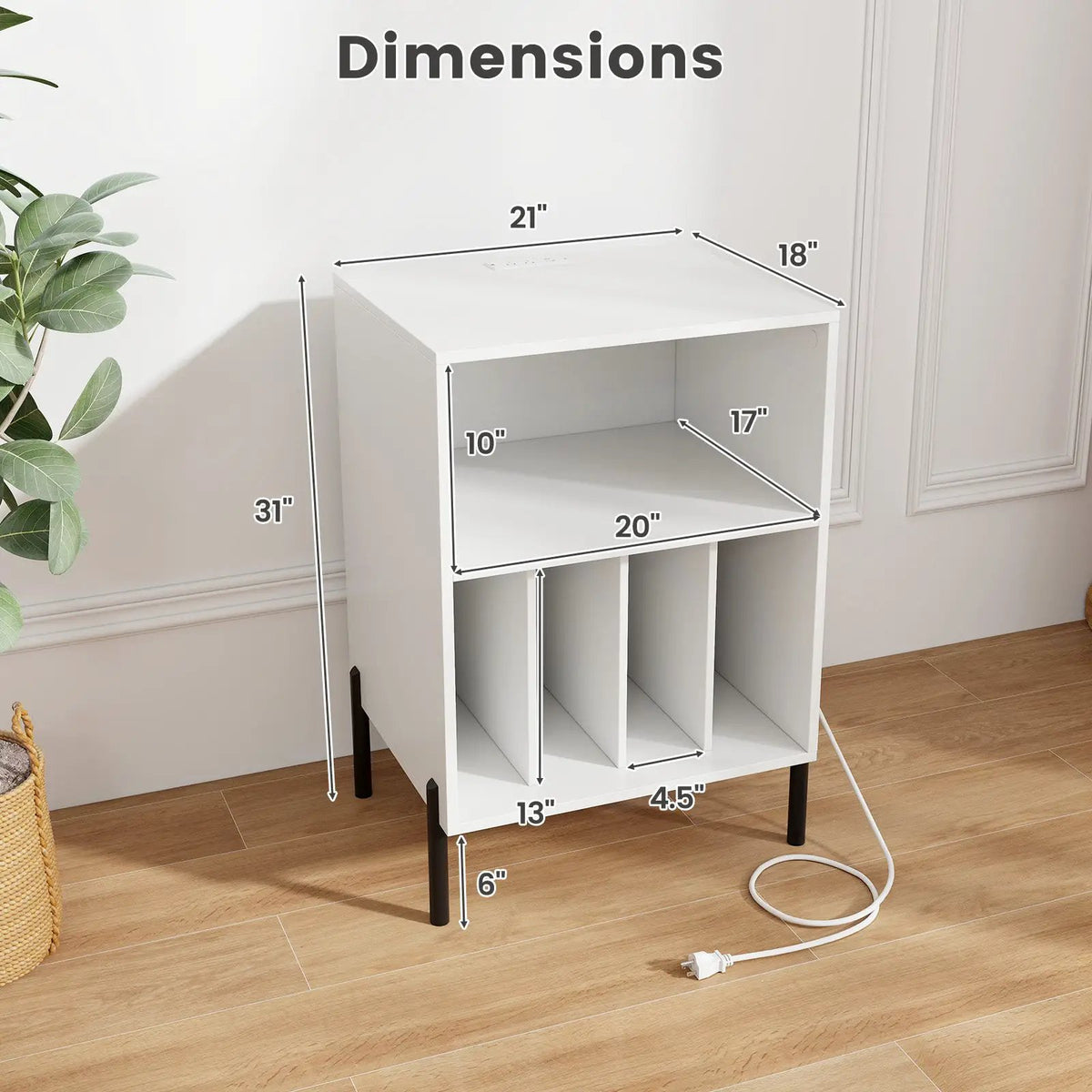 Record Player Stand with Record Storage Shelf and Charging Station by DirectDeals