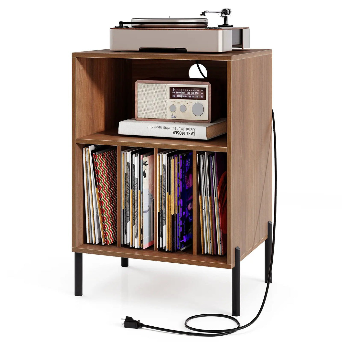 Record Player Stand with Record Storage Shelf and Charging Station by DirectDeals
