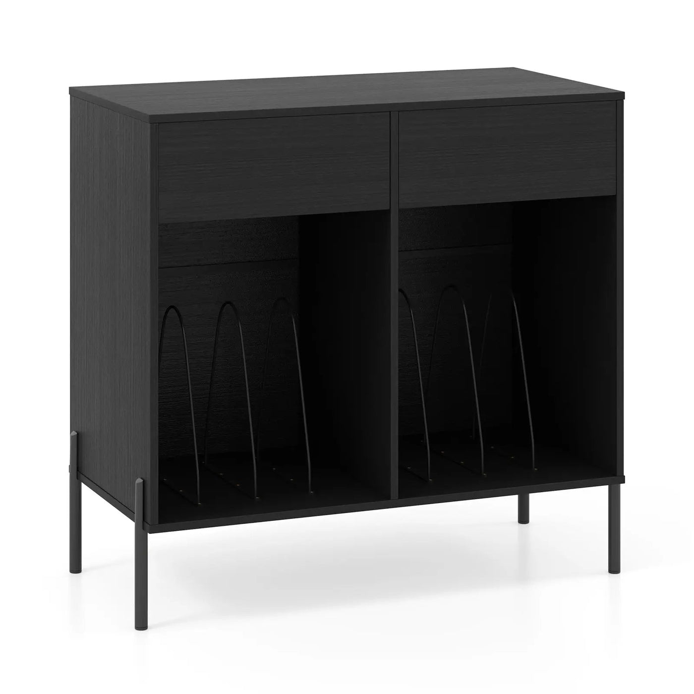 Record Player Stand with Power Outlets Double Wide Turntable Stand Vinyl Record Storage Table by DirectDeals