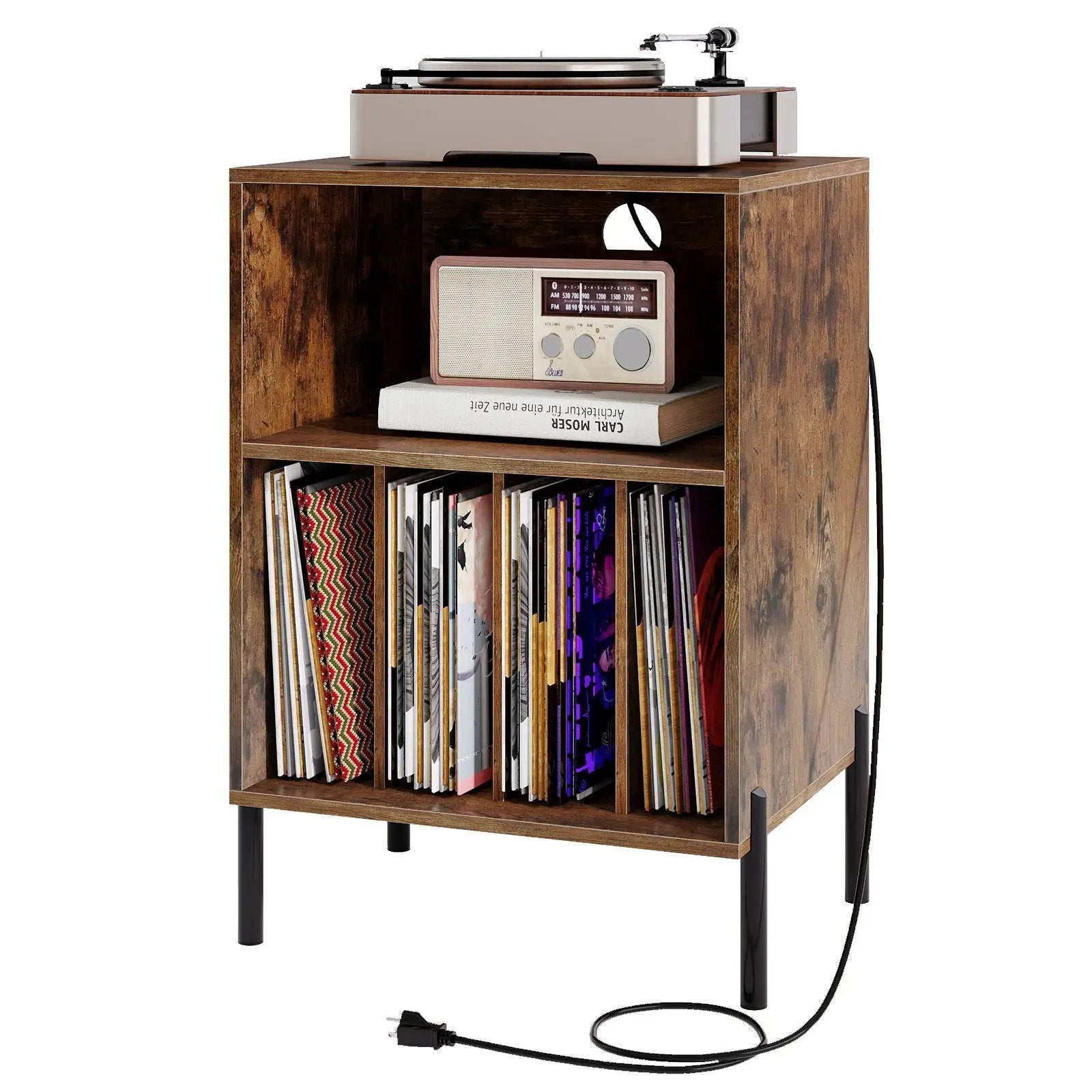 Record Player Stand with Record Storage Shelf and Charging Station by DirectDeals