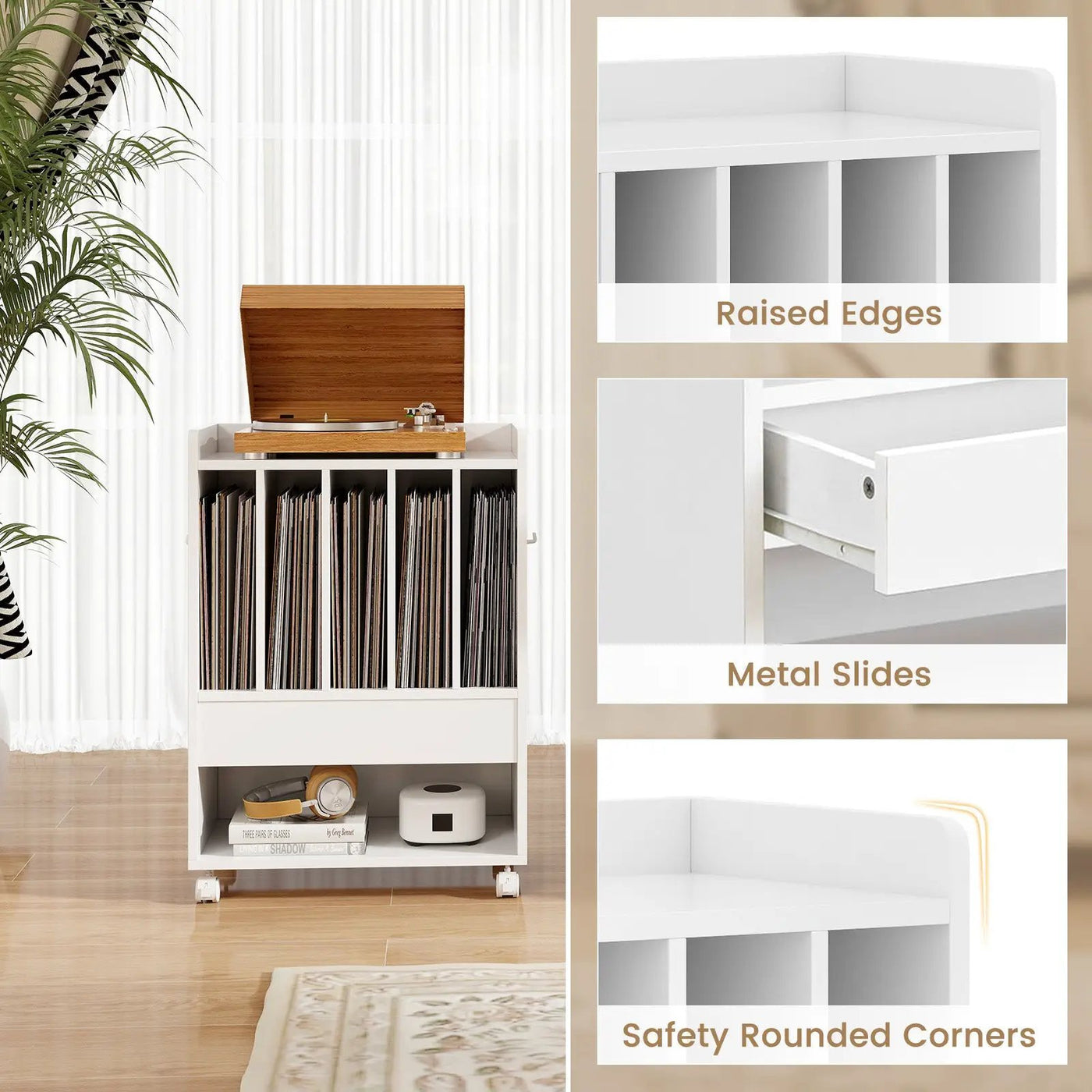 Record Rolling Turntable Player Stand with Drawer by DirectDeals