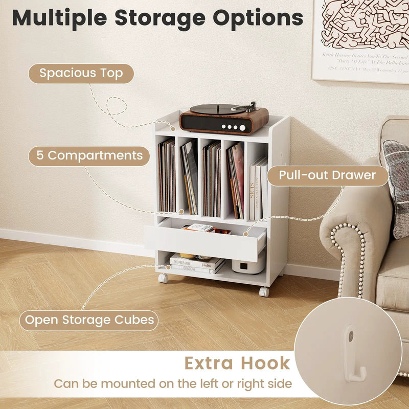 Record Rolling Turntable Player Stand with Drawer by DirectDeals