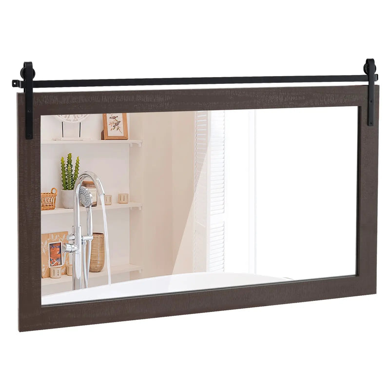 Rectangle Barn Door Style Wall Mounted Mirror with Solid Wood Frame by DirectDeals