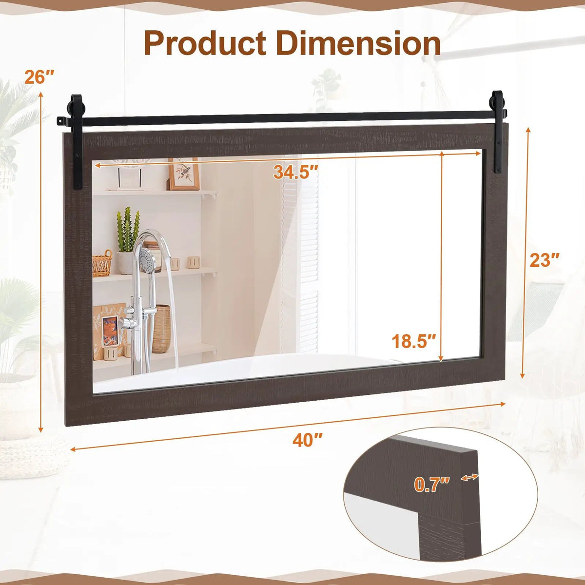 Rectangle Barn Door Style Wall Mounted Mirror with Solid Wood Frame by DirectDeals