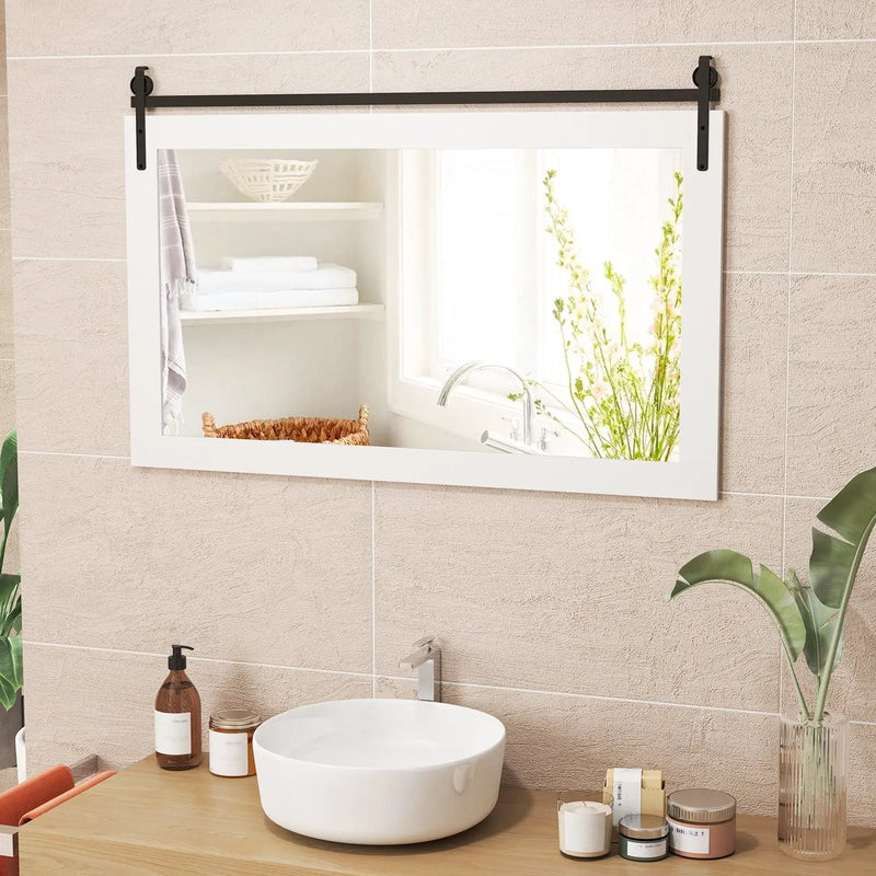 Rectangle Barn Door Style Wall Mounted Mirror with Solid Wood Frame by DirectDeals