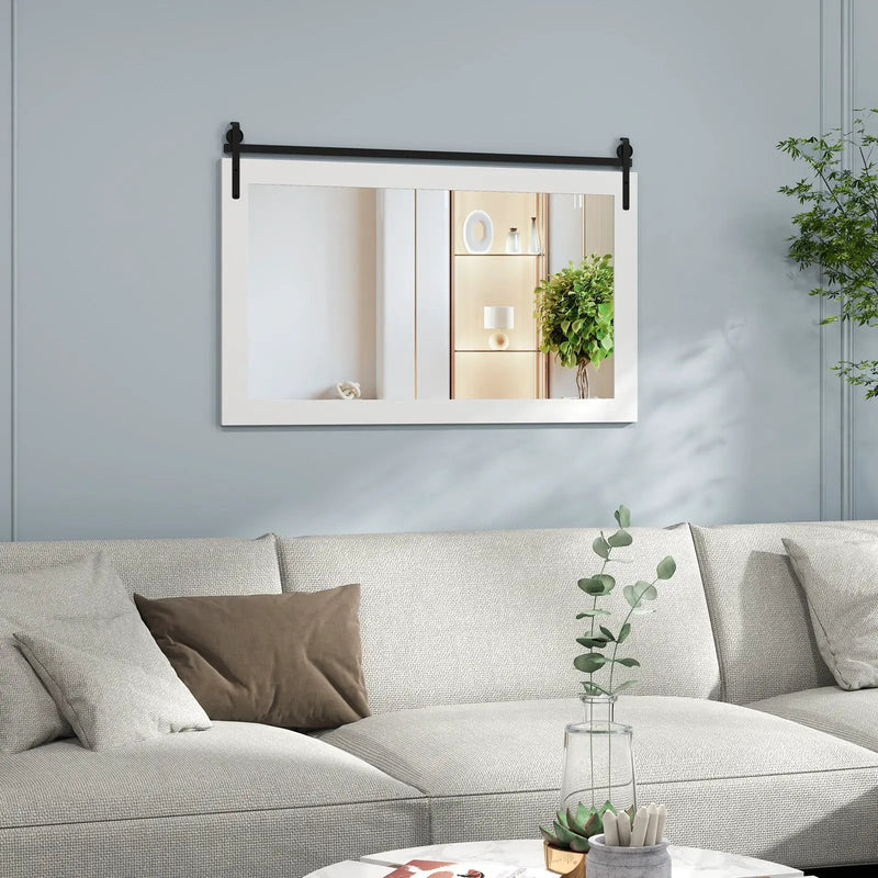 Rectangle Barn Door Style Wall Mounted Mirror with Solid Wood Frame by DirectDeals