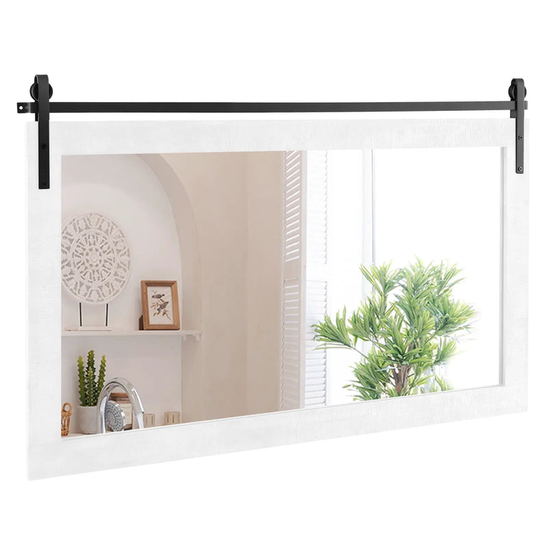 Rectangle Barn Door Style Wall Mounted Mirror with Solid Wood Frame by DirectDeals