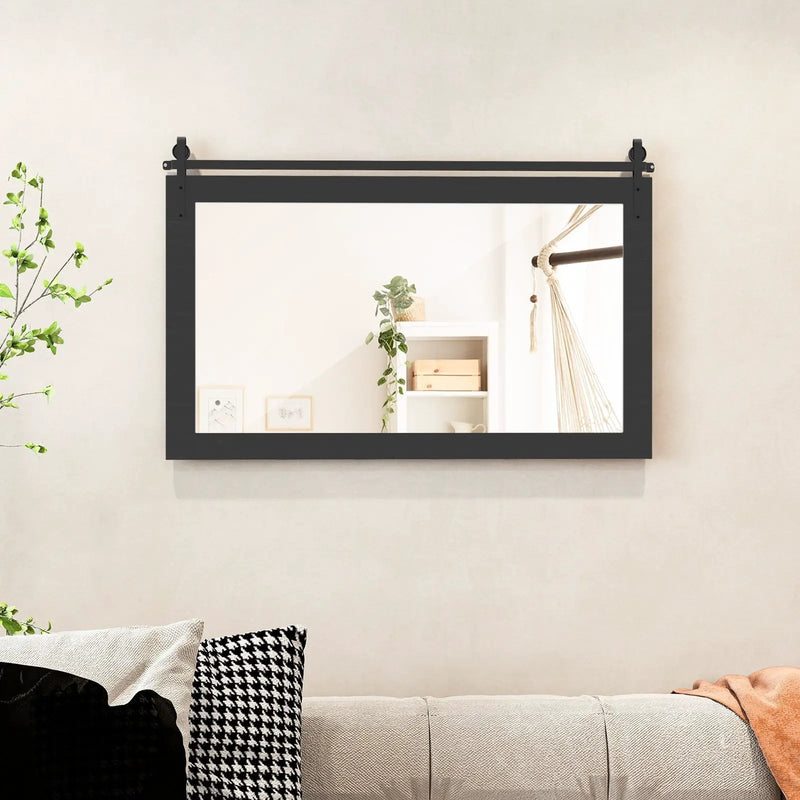 Rectangle Barn Door Style Wall Mounted Mirror with Solid Wood Frame by DirectDeals
