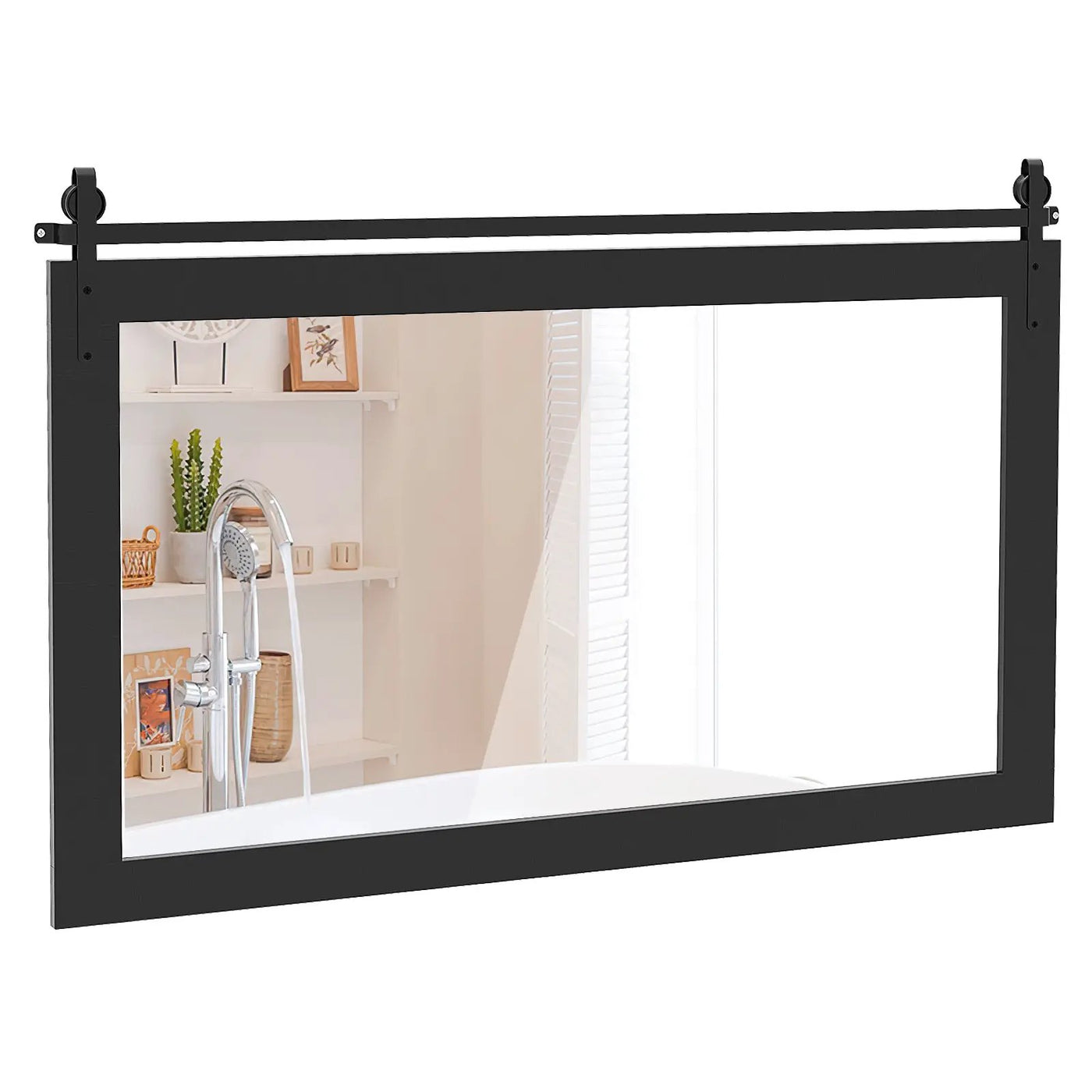 Rectangle Barn Door Style Wall Mounted Mirror with Solid Wood Frame by DirectDeals