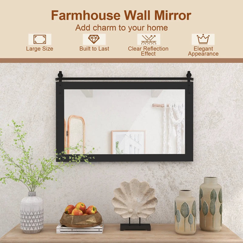 Rectangle Barn Door Style Wall Mounted Mirror with Solid Wood Frame by DirectDeals