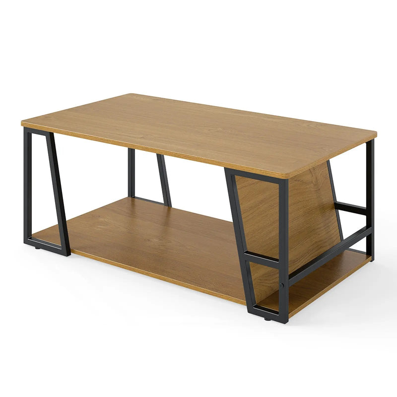 Rectangle Coffee Table 2-tier Industrial Accent Table with Storage Shelf and Compartment by DirectDeals