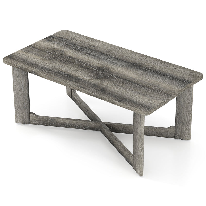 Rectangle Coffee Table Rubber Wood Base with X-Shaped Base-Gray by DirectDeals