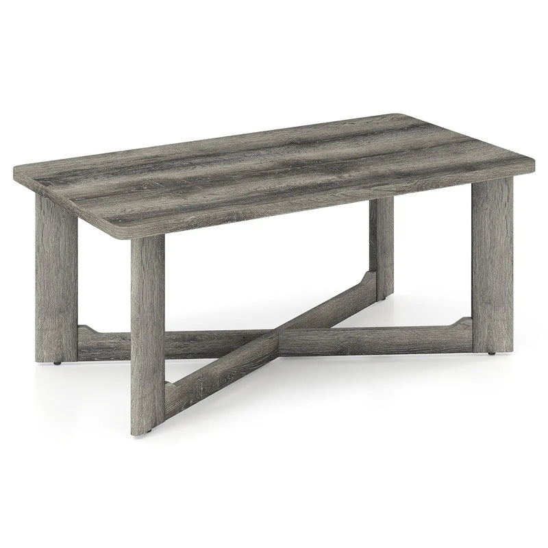 Rectangle Coffee Table Rubber Wood Base with X-Shaped Base-Gray by DirectDeals
