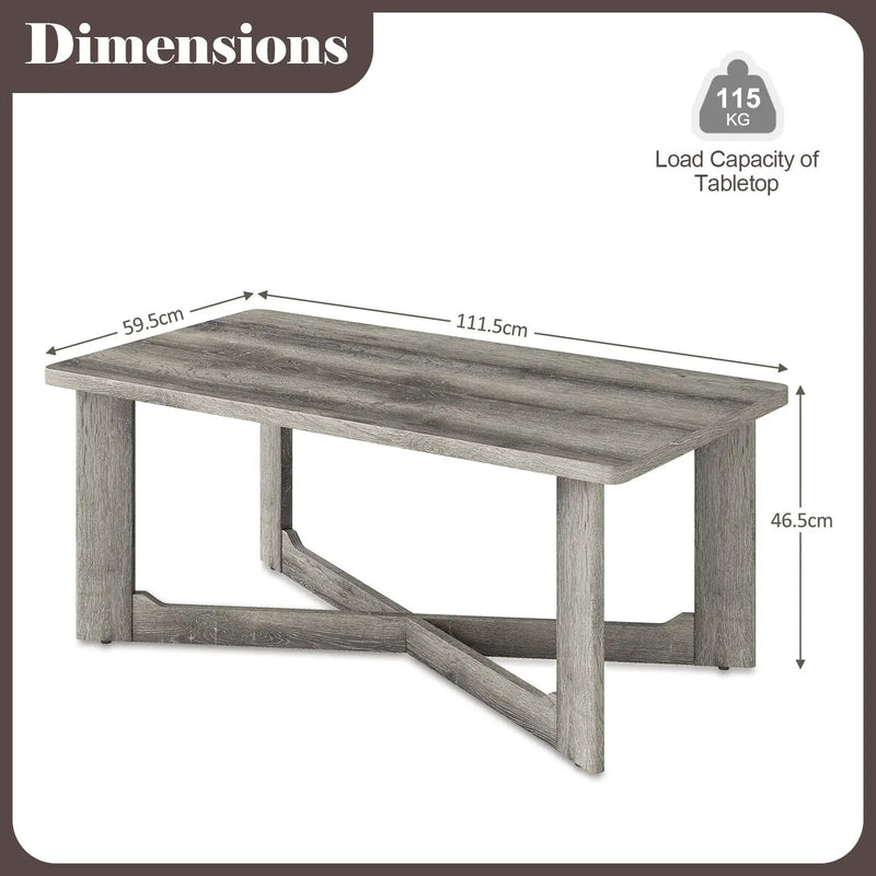 Rectangle Coffee Table Rubber Wood Base with X-Shaped Base-Gray by DirectDeals