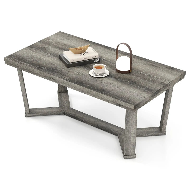 Rectangle Coffee Table Rubber Wood Base with Cross-Shaped Base-Gray by DirectDeals