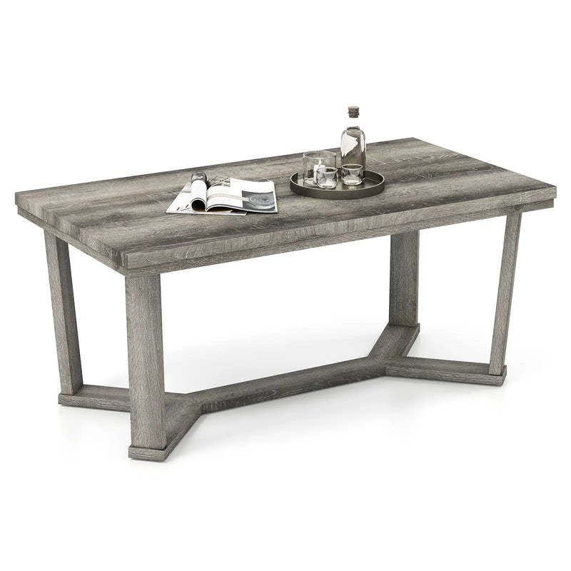 Rectangle Coffee Table Rubber Wood Base with Cross-Shaped Base-Gray by DirectDeals