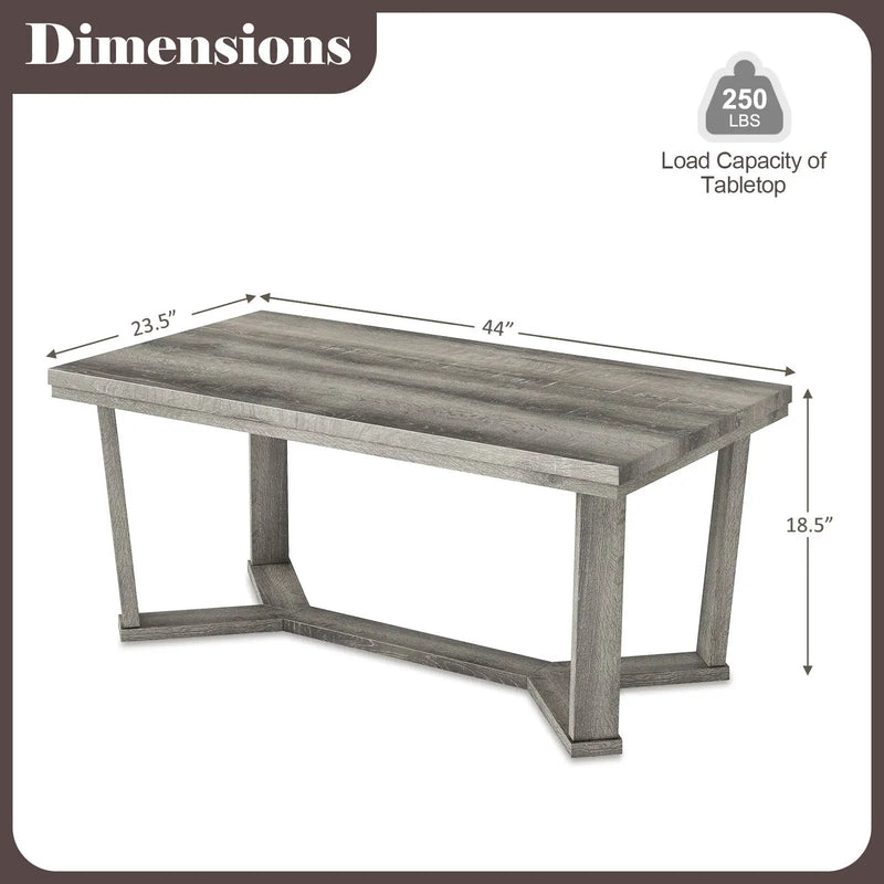 Rectangle Coffee Table Rubber Wood Base with Cross-Shaped Base-Gray by DirectDeals