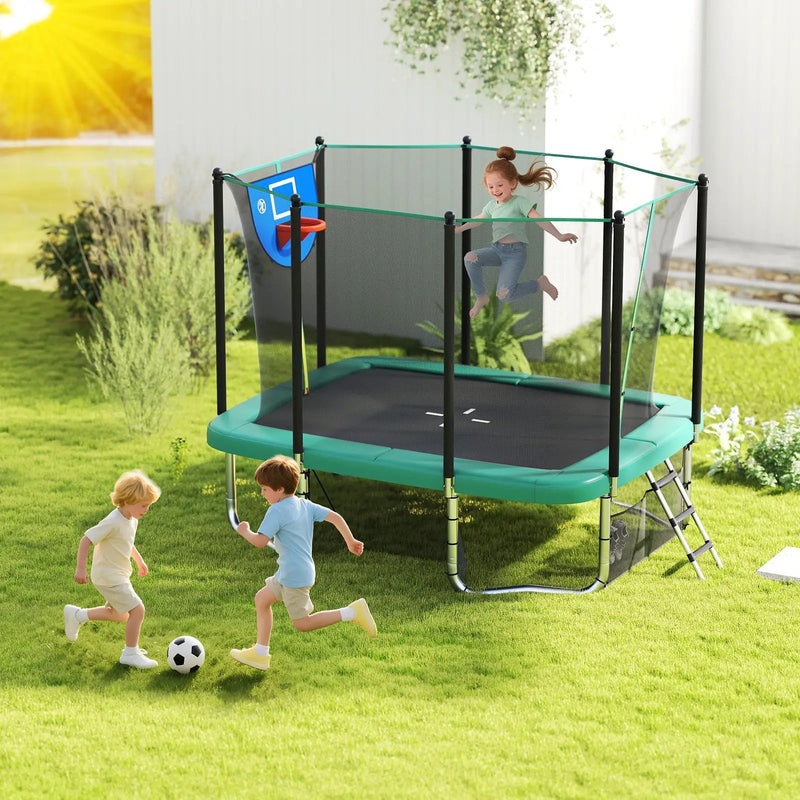 Rectangle Outdoor Trampoline 10 x 8 FT Heavy-Duty Trampoline with Basketball Hoop by DirectDeals