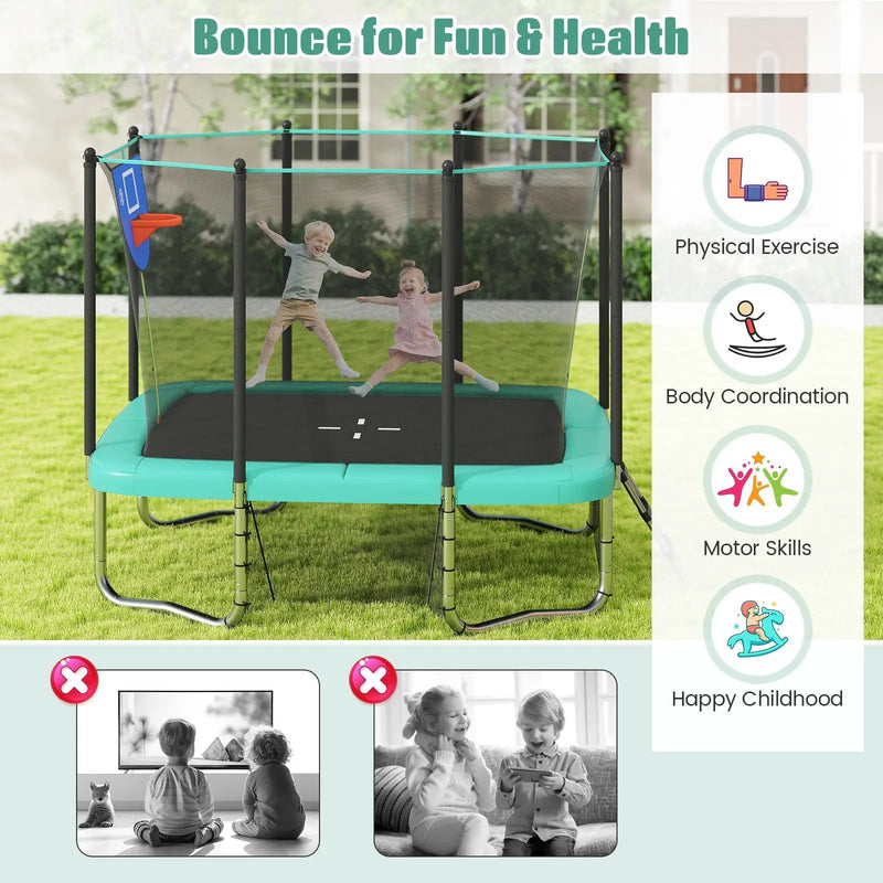 Rectangle Outdoor Trampoline 10 x 8 FT Heavy-Duty Trampoline with Basketball Hoop by DirectDeals