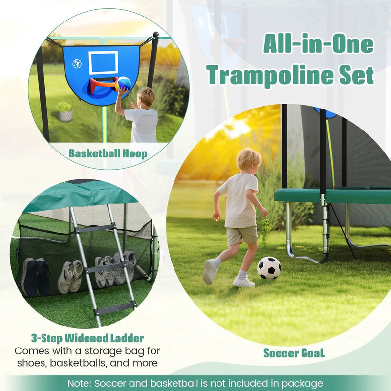 Rectangle Outdoor Trampoline 10 x 8 FT Heavy-Duty Trampoline with Basketball Hoop by DirectDeals
