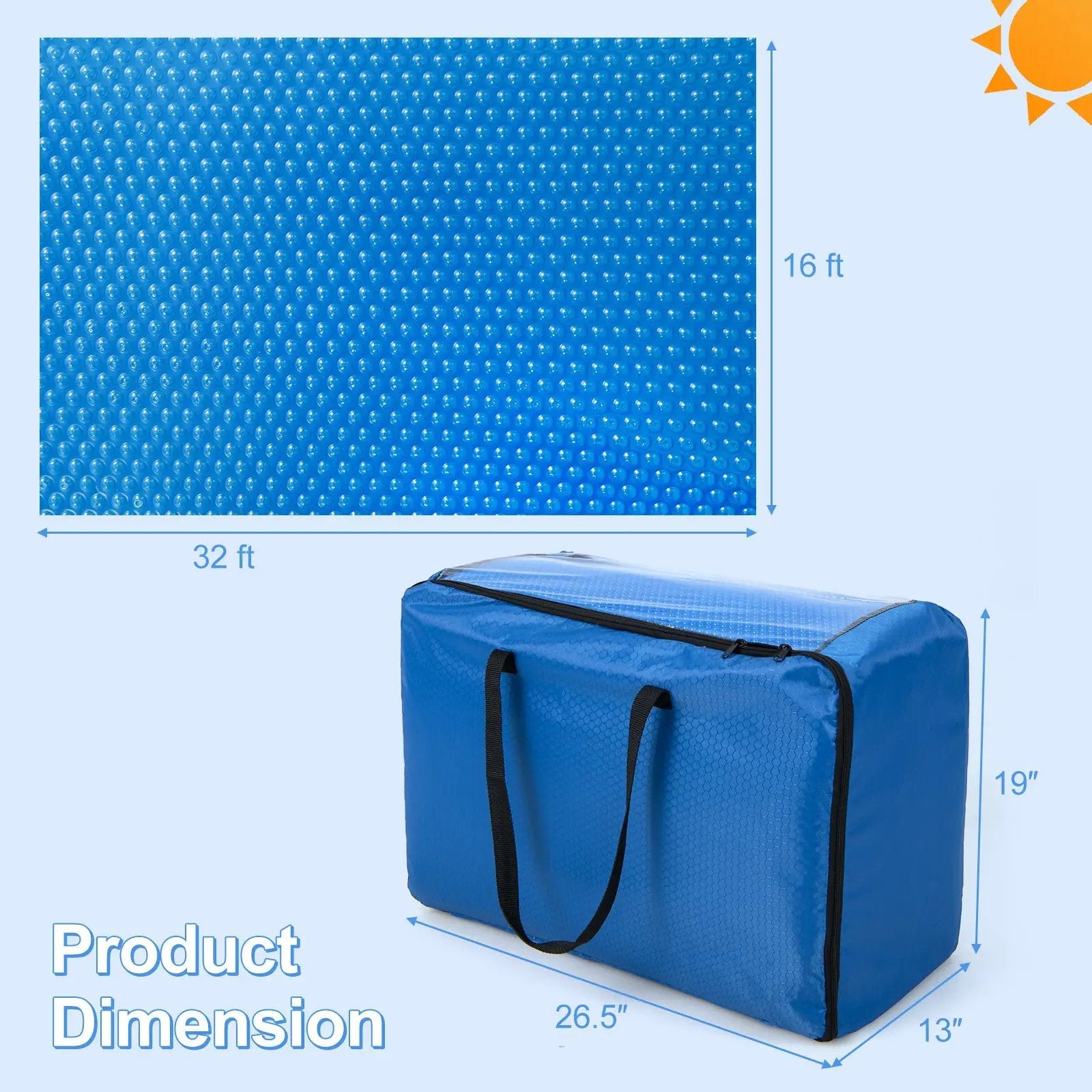 Rectangle Swimming Pool Cover 12-MIL Heat Retaining Pool Solar Blanket with Carrying Bag by DirectDeals