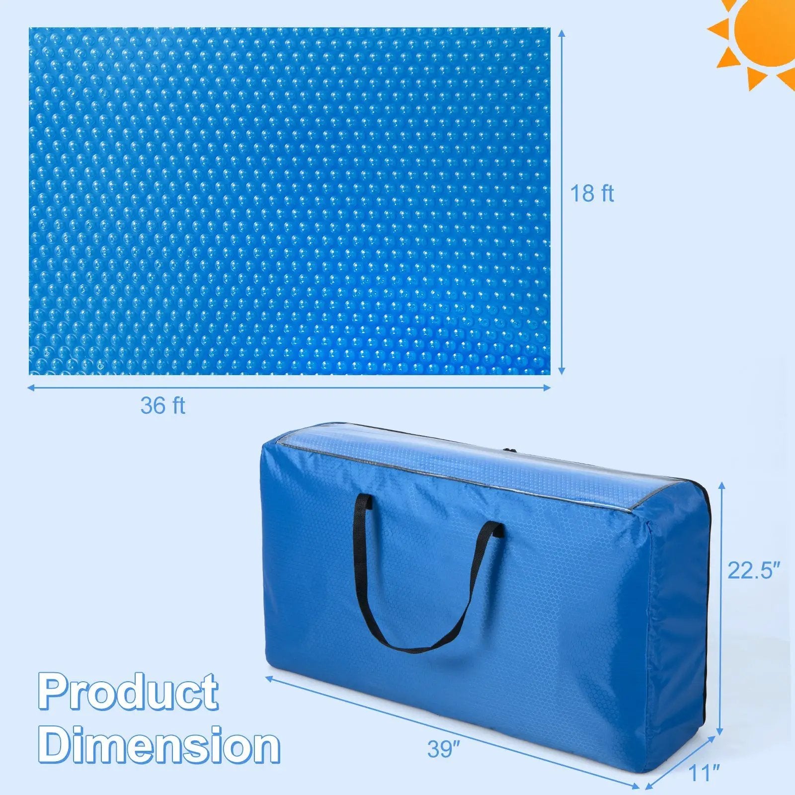 Rectangle Swimming Pool Cover 12-MIL Heat Retaining Pool Solar Blanket with Carrying Bag by DirectDeals