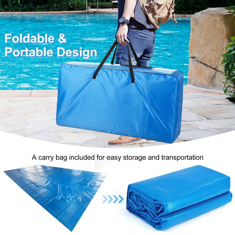 Rectangle Swimming Pool Cover 12-MIL Heat Retaining Pool Solar Blanket with Carrying Bag by DirectDeals