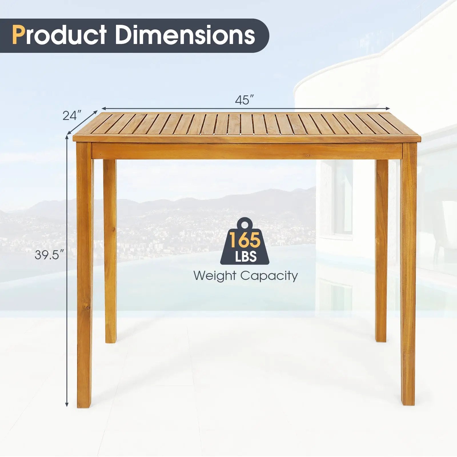 Rectangular Indoor and Outdoor Bar Height Table for Garden by DirectDeals
