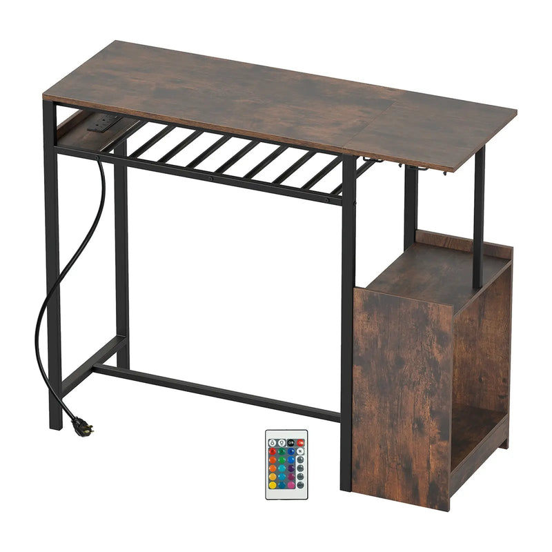 Rectangular Bar Table with Charging Station and LED Light-Rustic Brown by DirectDeals