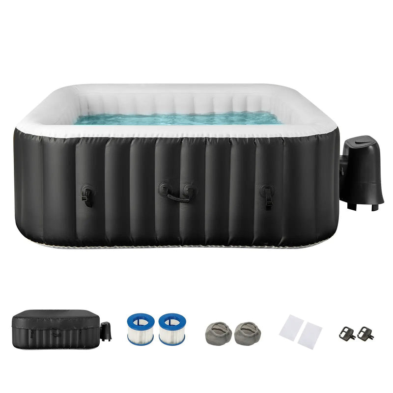 Rectangular Blowup Pool Hottub with 130 Air Jets for 4-6 Person-Black by DirectDeals