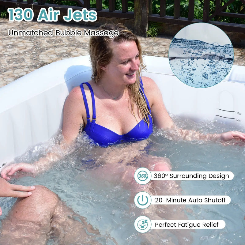 Rectangular Blowup Pool Hottub with 130 Air Jets for 4-6 Person-Black by DirectDeals
