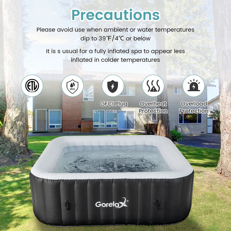 Rectangular Blowup Pool Hottub with 130 Air Jets for 4-6 Person-Black by DirectDeals
