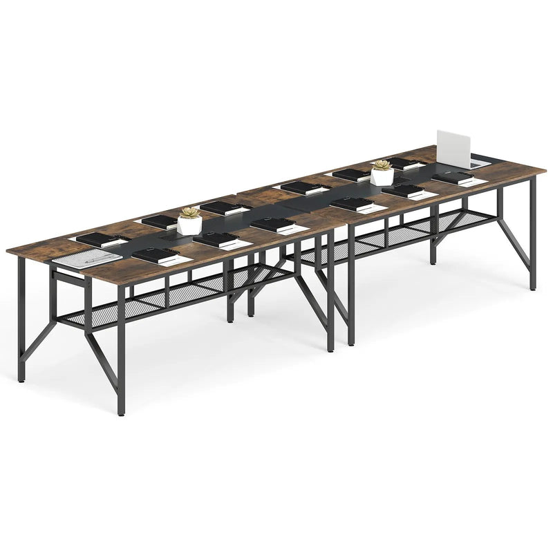 Rectangular Meeting Table with Mesh Storage Shelf and Cable Grommet-Rustic Brown by DirectDeals