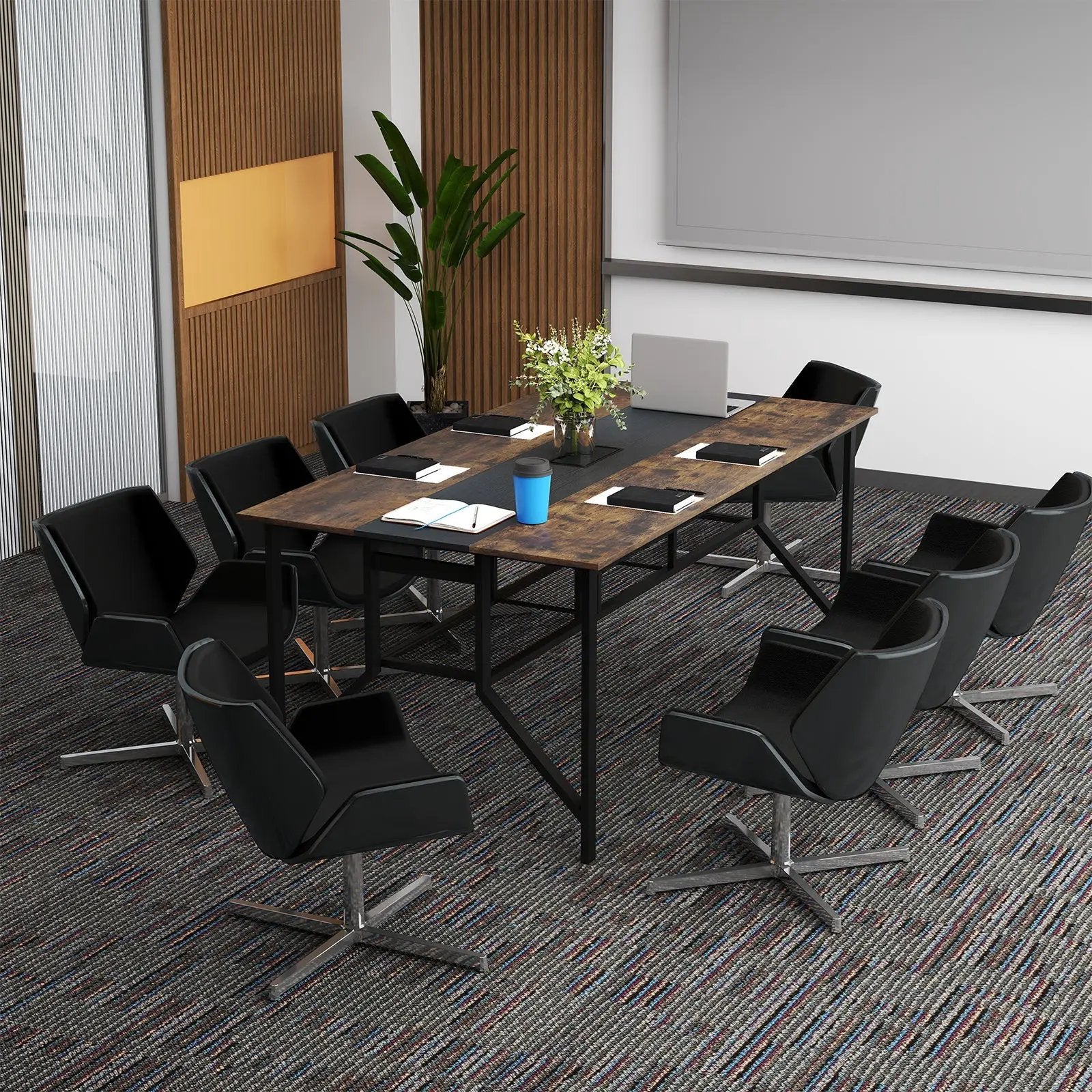 Rectangular Meeting Table with Mesh Storage Shelf and Cable Grommet-Rustic Brown by DirectDeals