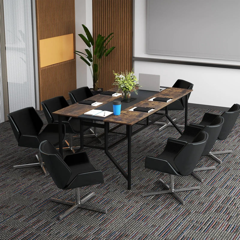 Rectangular Meeting Table with Mesh Storage Shelf and Cable Grommet-Rustic Brown by DirectDeals