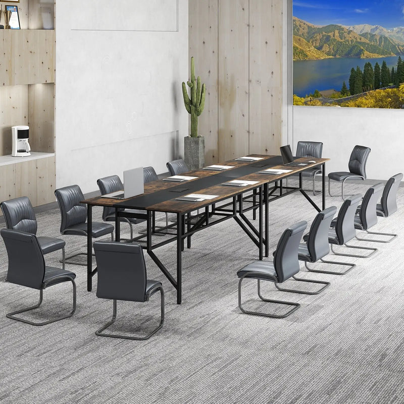 Rectangular Meeting Table with Mesh Storage Shelf and Cable Grommet-Rustic Brown by DirectDeals